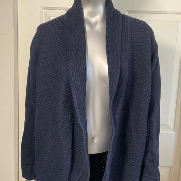 Talbots Women's Cotton Blend Open Front Navy BlueShawl Cardigan Sweater Size 1X - Picture 2 of 7